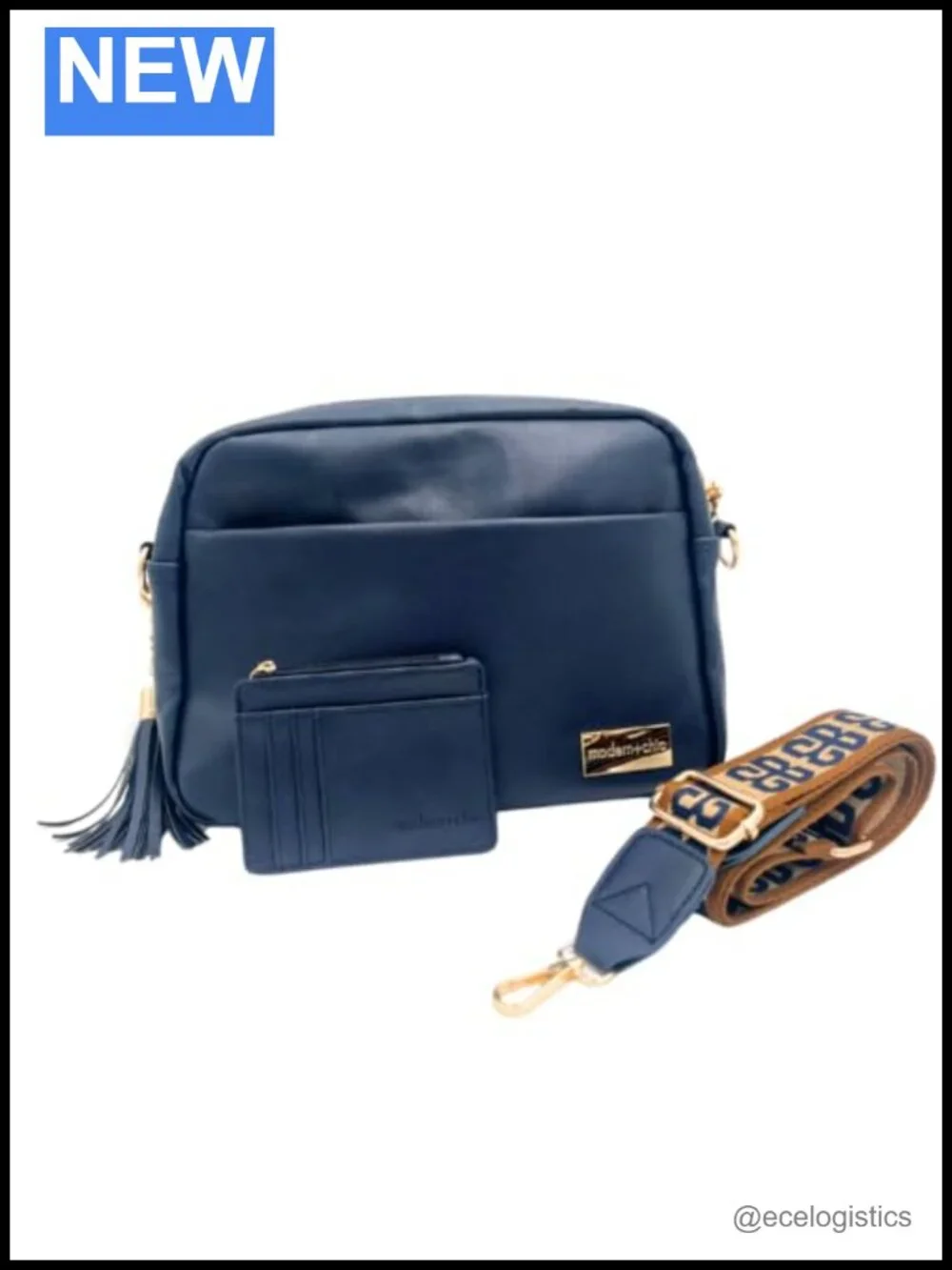 Vegan Leather Crossbody Bag with Matching Wallet, 5 Pockets, Adjustable Strap
